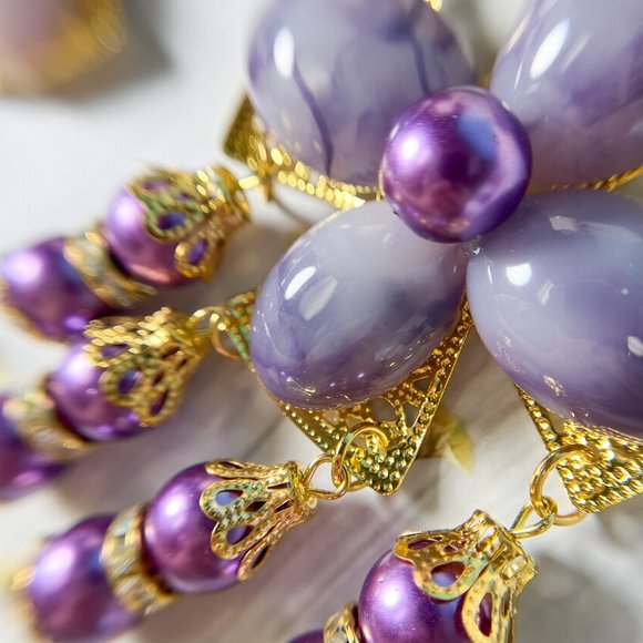 Vintage Purple Earrings, Lavender rhinestone earrings, Statement Prom Earring - Picture 5 of 7